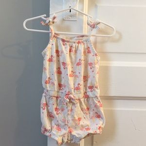 Cuddle Bear flamingo printed romper, 12M